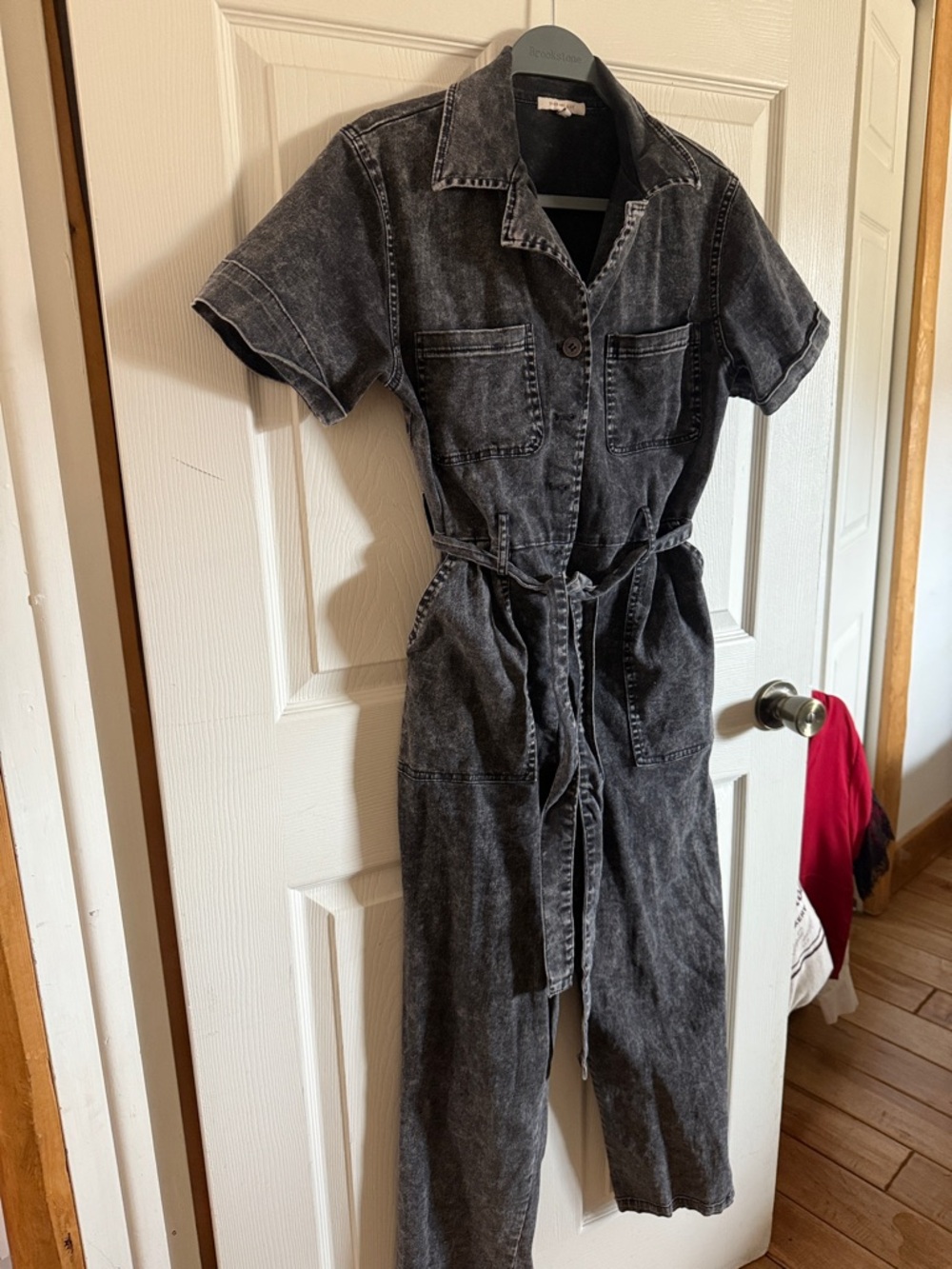 Skies Are Blue Washed Black Short Sleeve Denim Jumpsuit